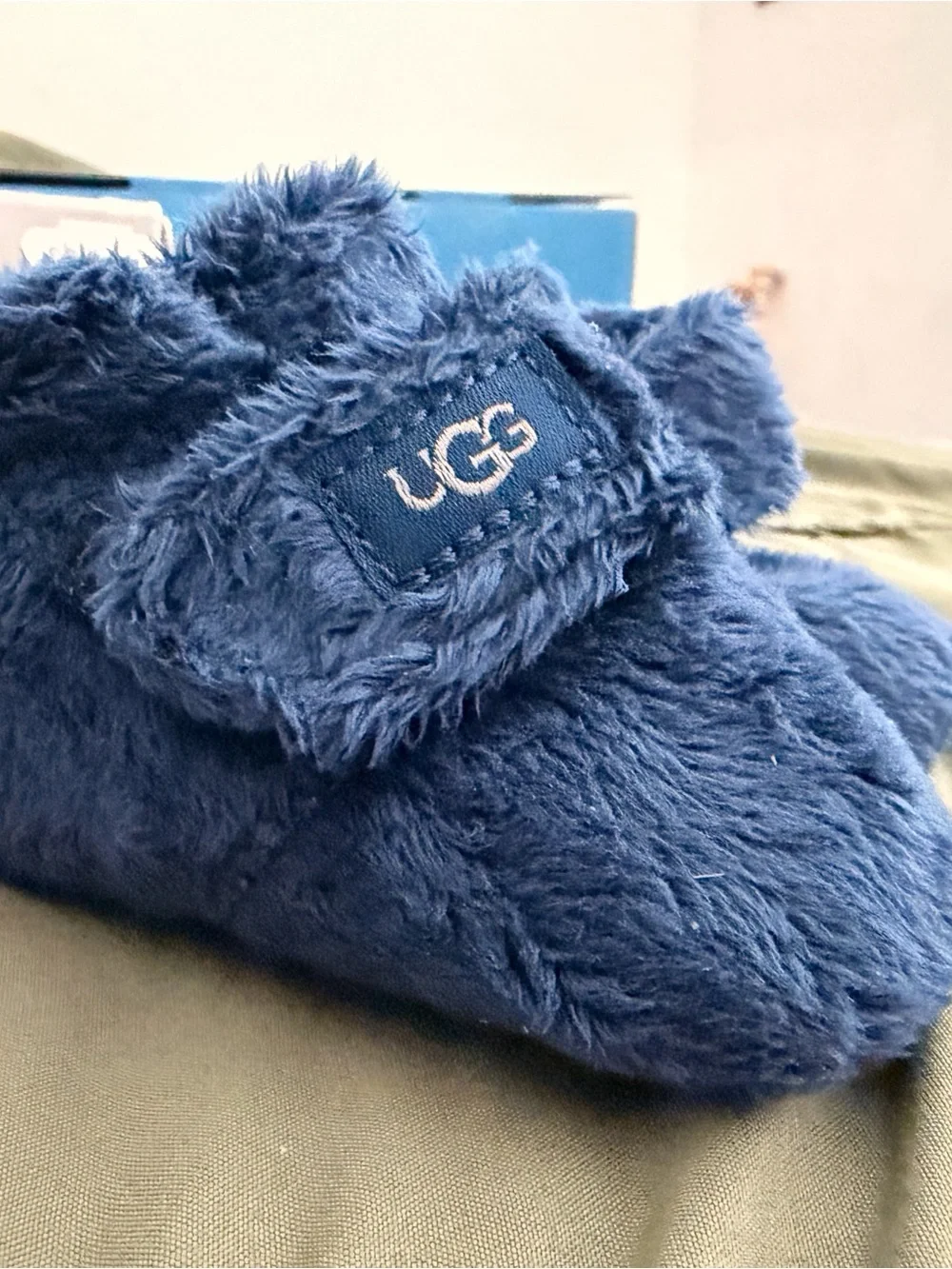 UGG Kids Navy Blue Fuzzy Slip-On Slippers